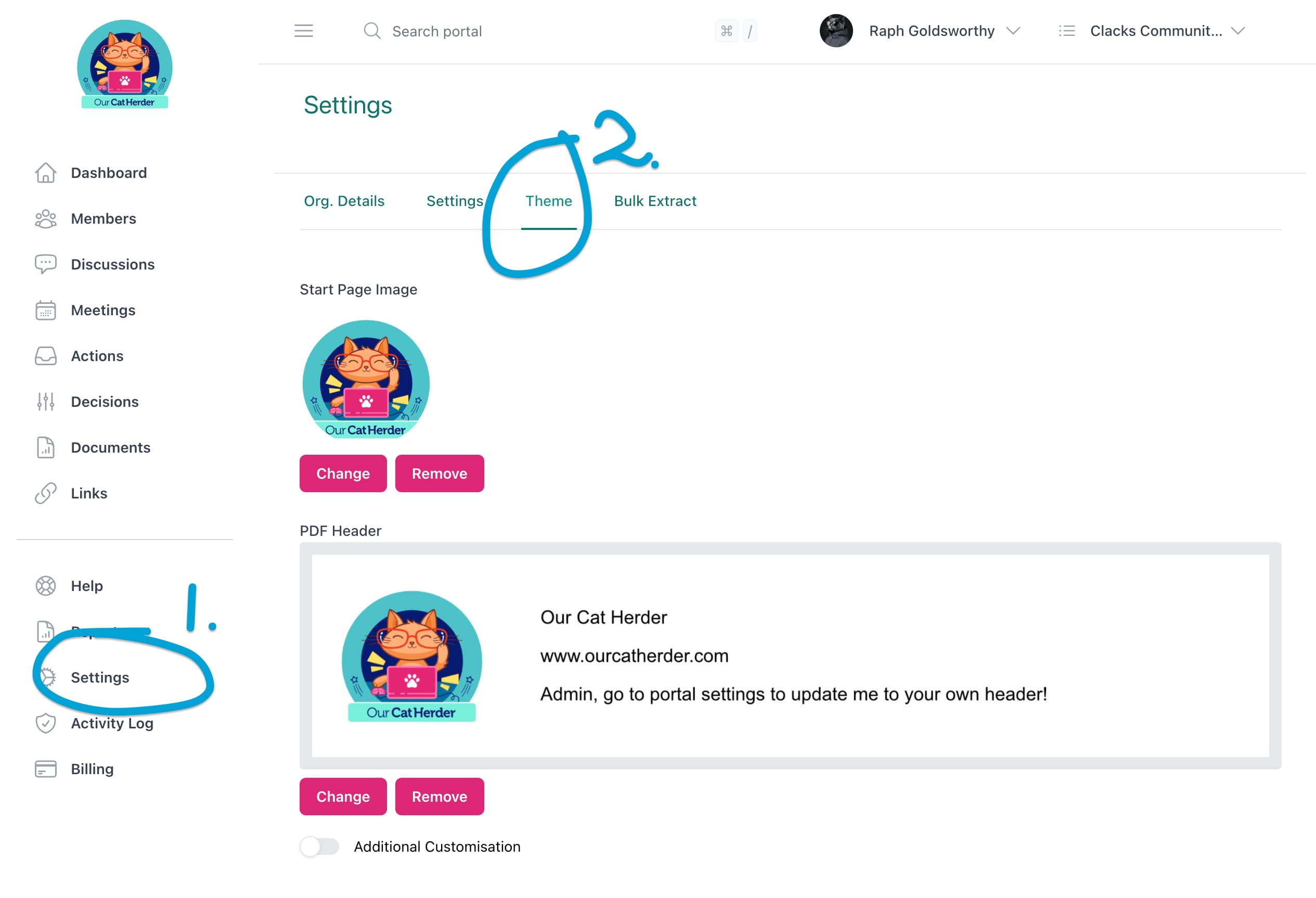 Setting Customisation Screenshot
