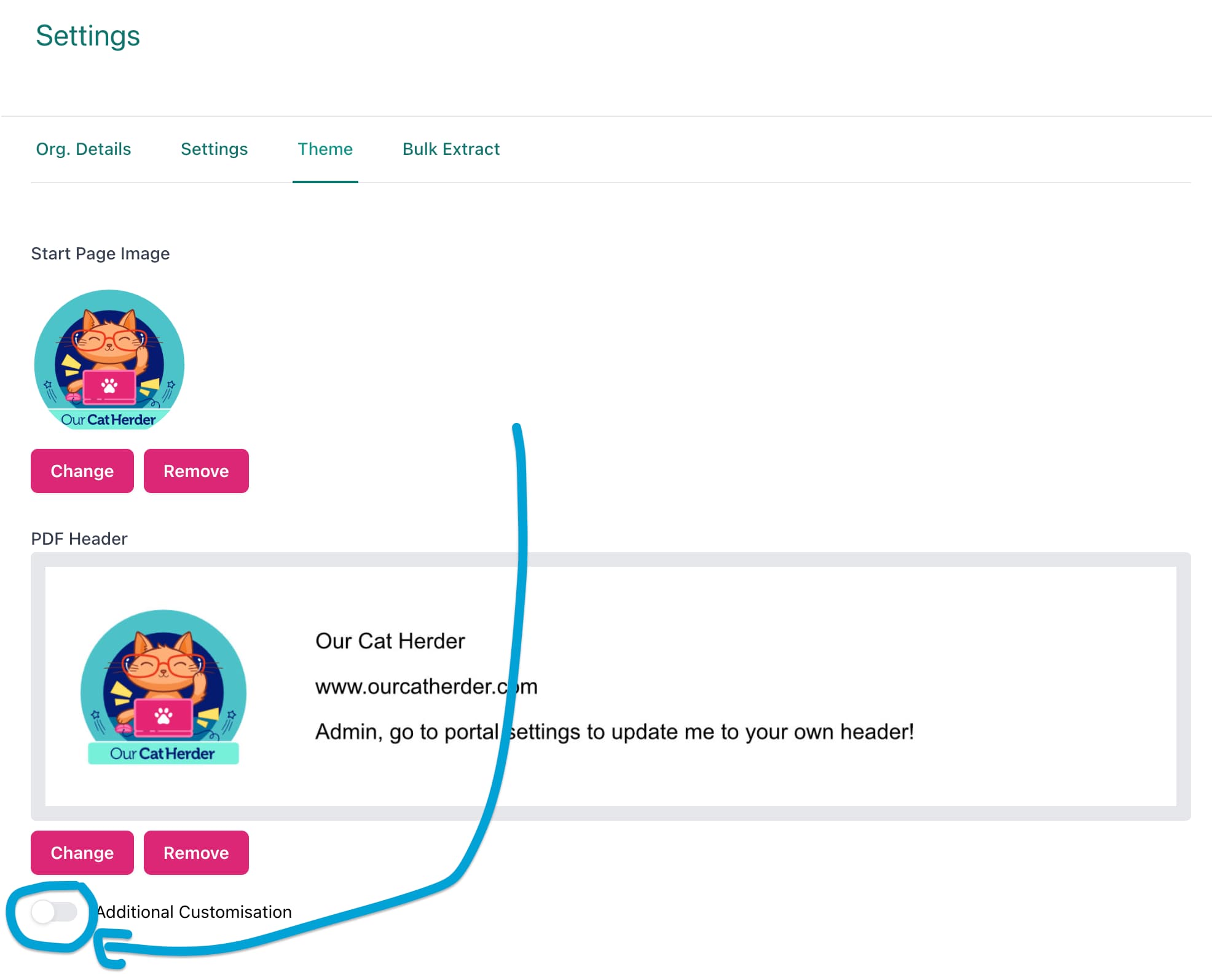 Screenshot Highlighting Location of Additional Customisation Toggle
