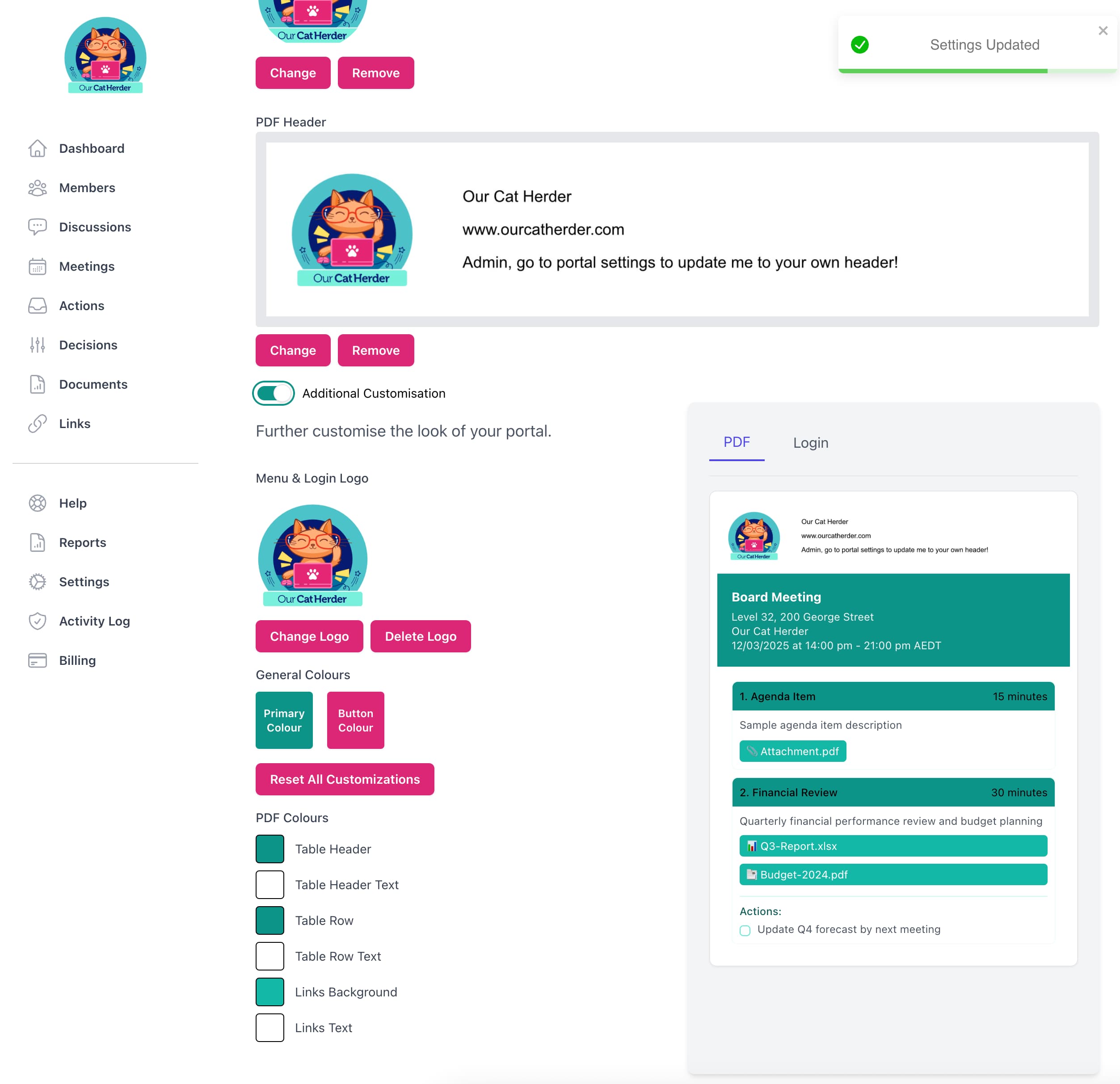 Screenshot Highlighting Location of Additional Customisation Options