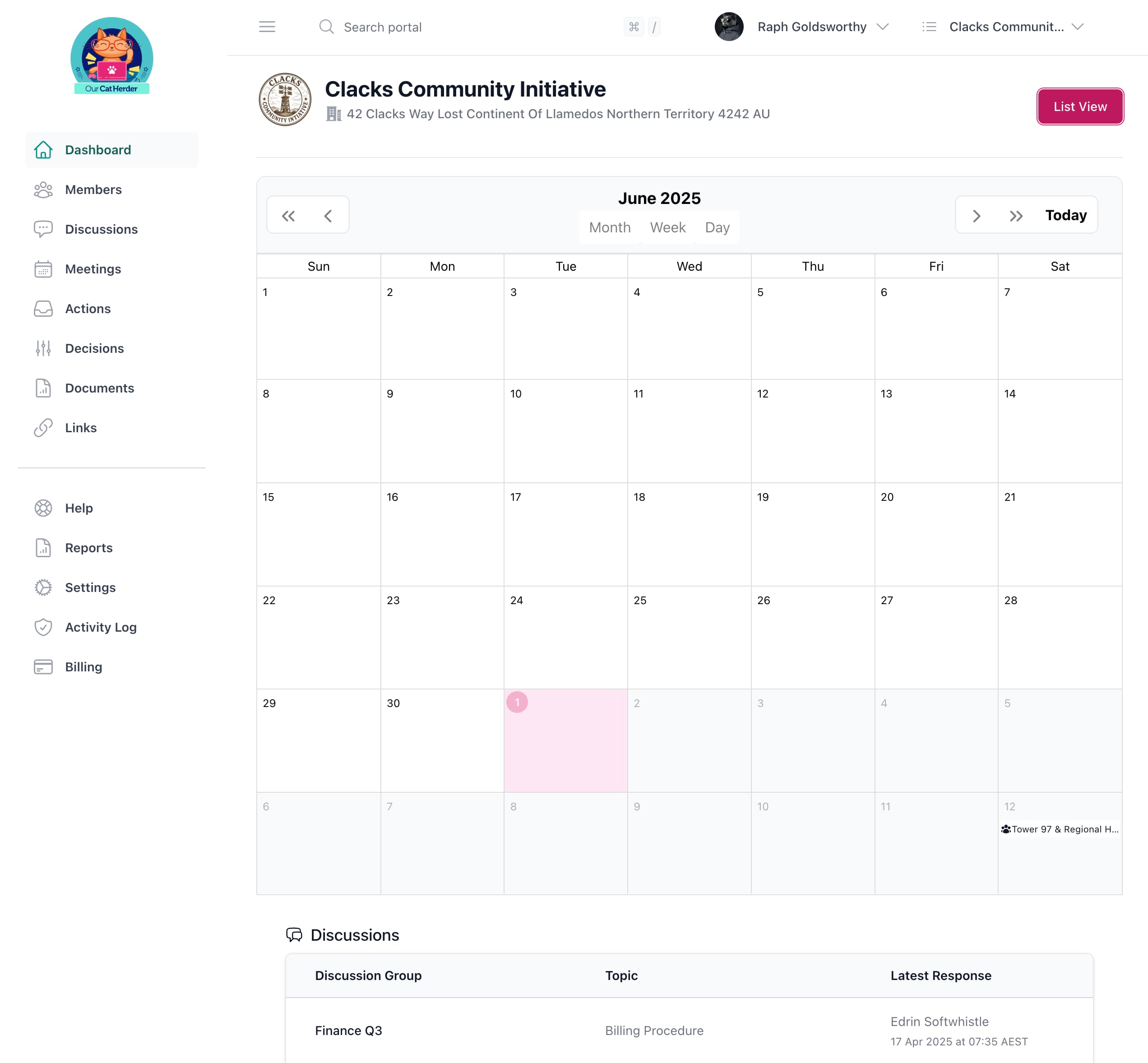 Dashboard Screenshot Calendar View