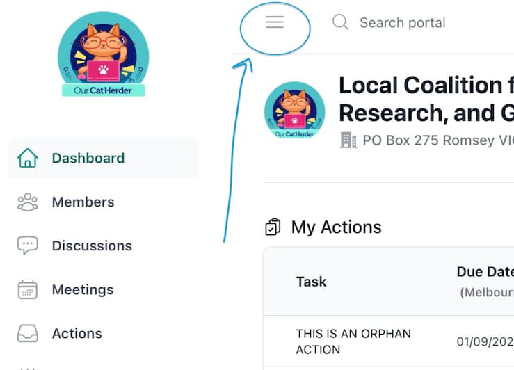 Our Cat Herder Dashboard Hide Menu Three Bars