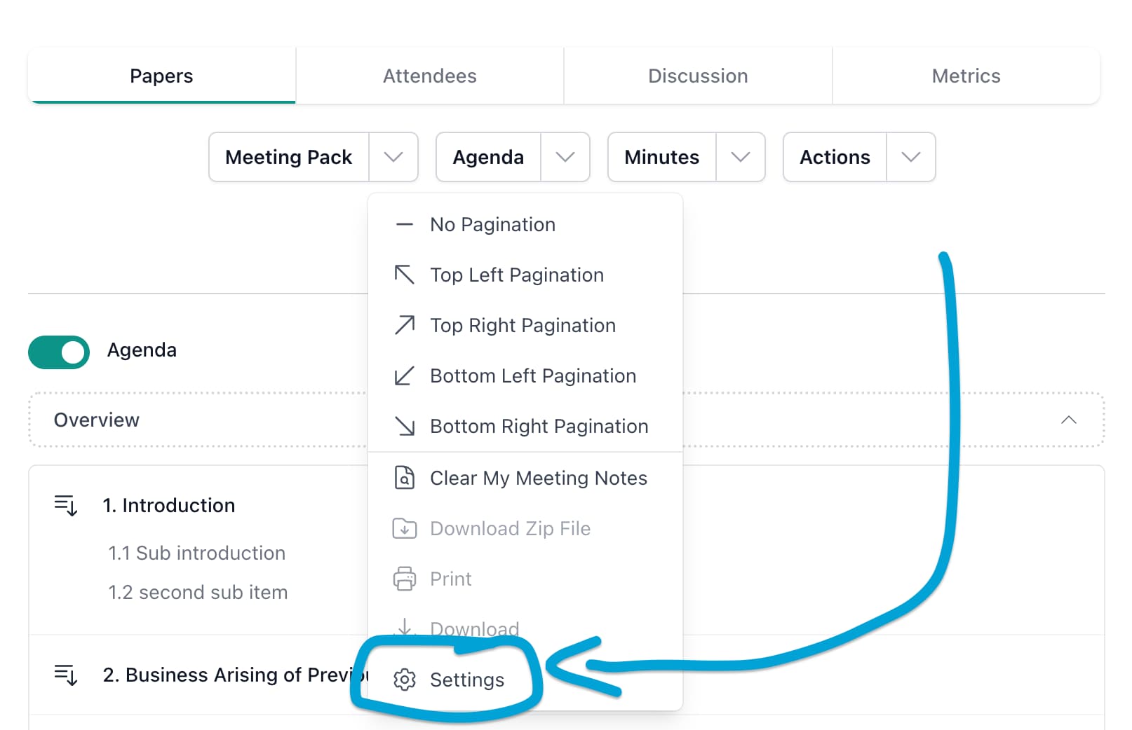 Meeting Pack Button
