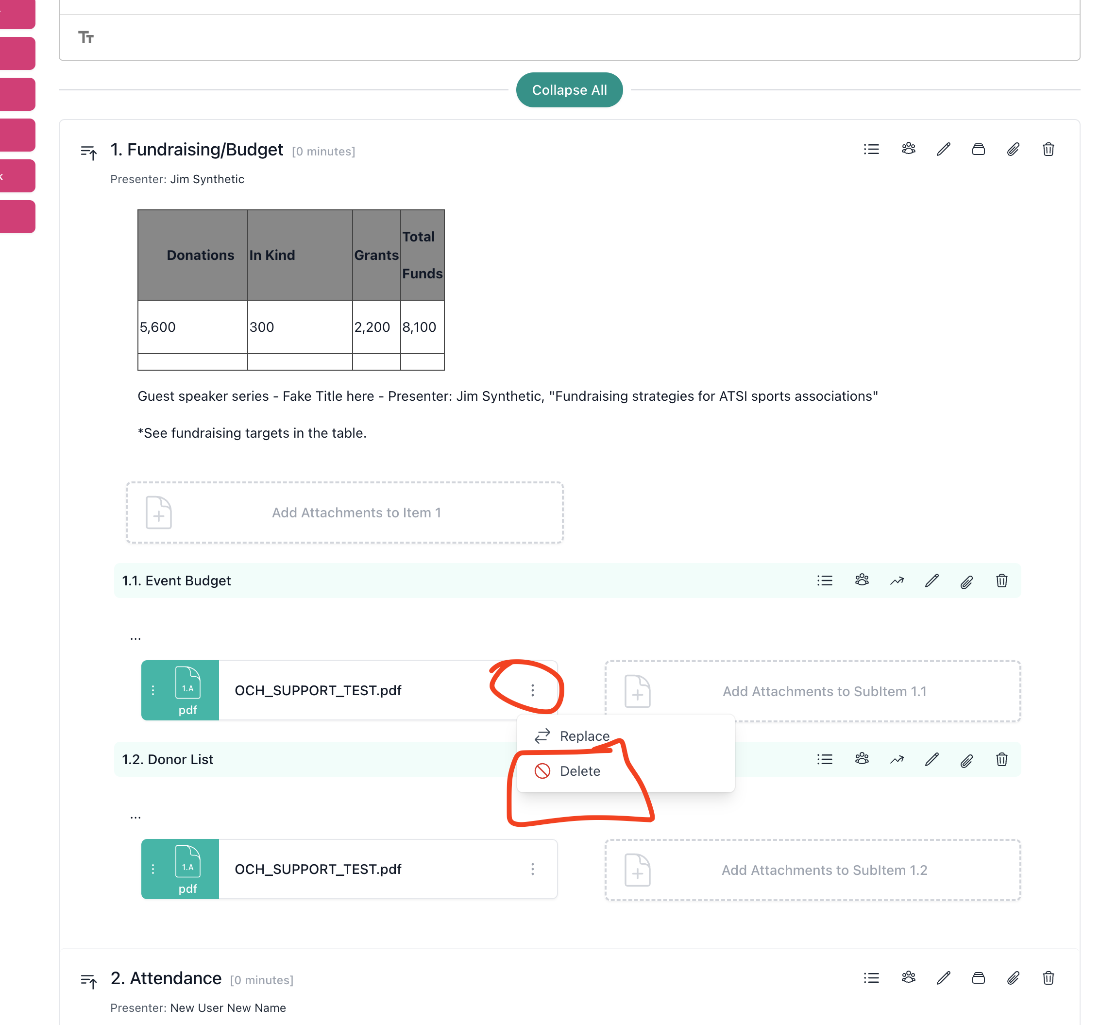 Click the three-dot menu next to the attachment and select Delete
