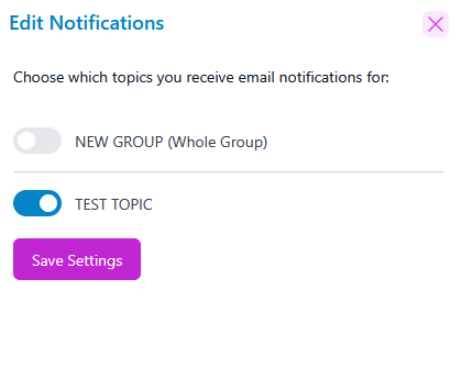 Edit Notifications panel with per-topic toggle switches
