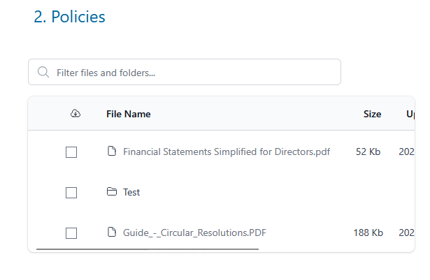 Documents folder view showing files, subfolders, and the search filter
