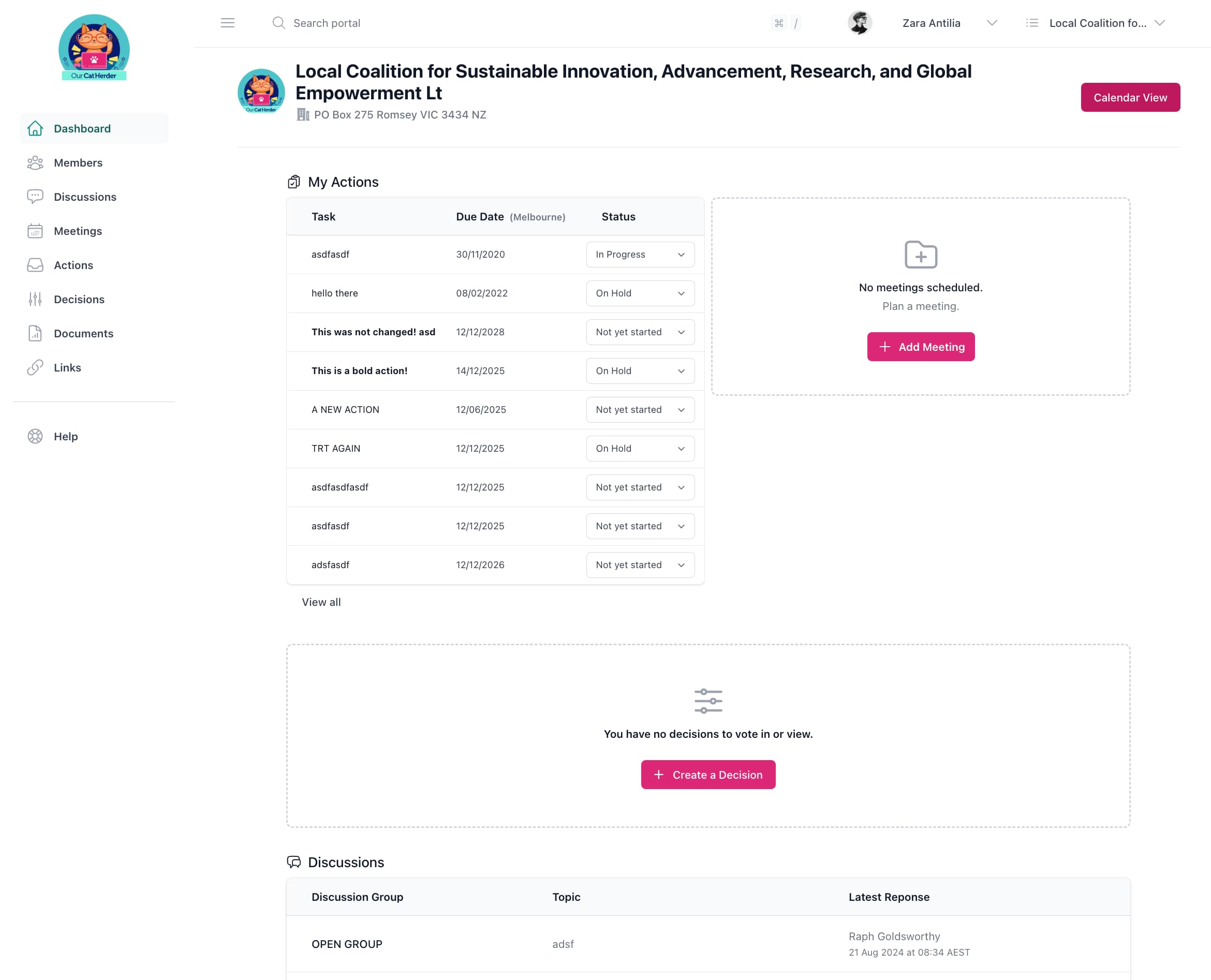 Our Cat Herder Dashboard