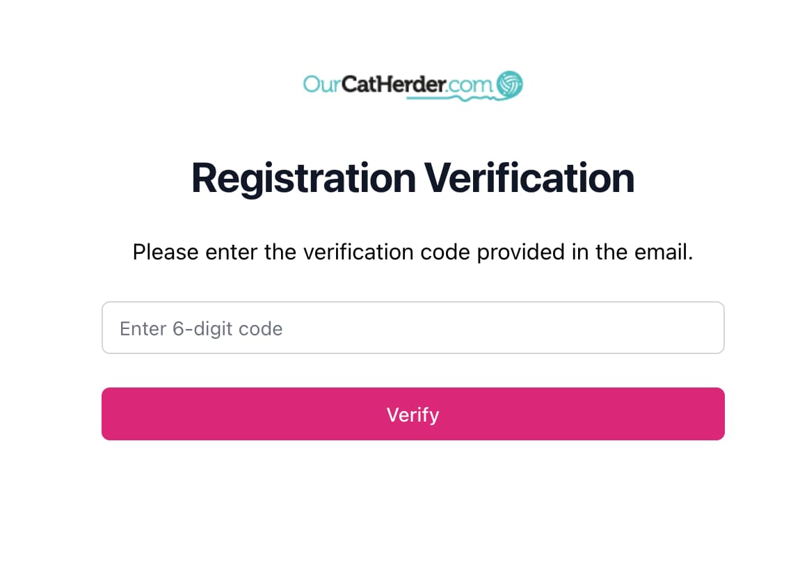 Our Cat Herder Registration Verification