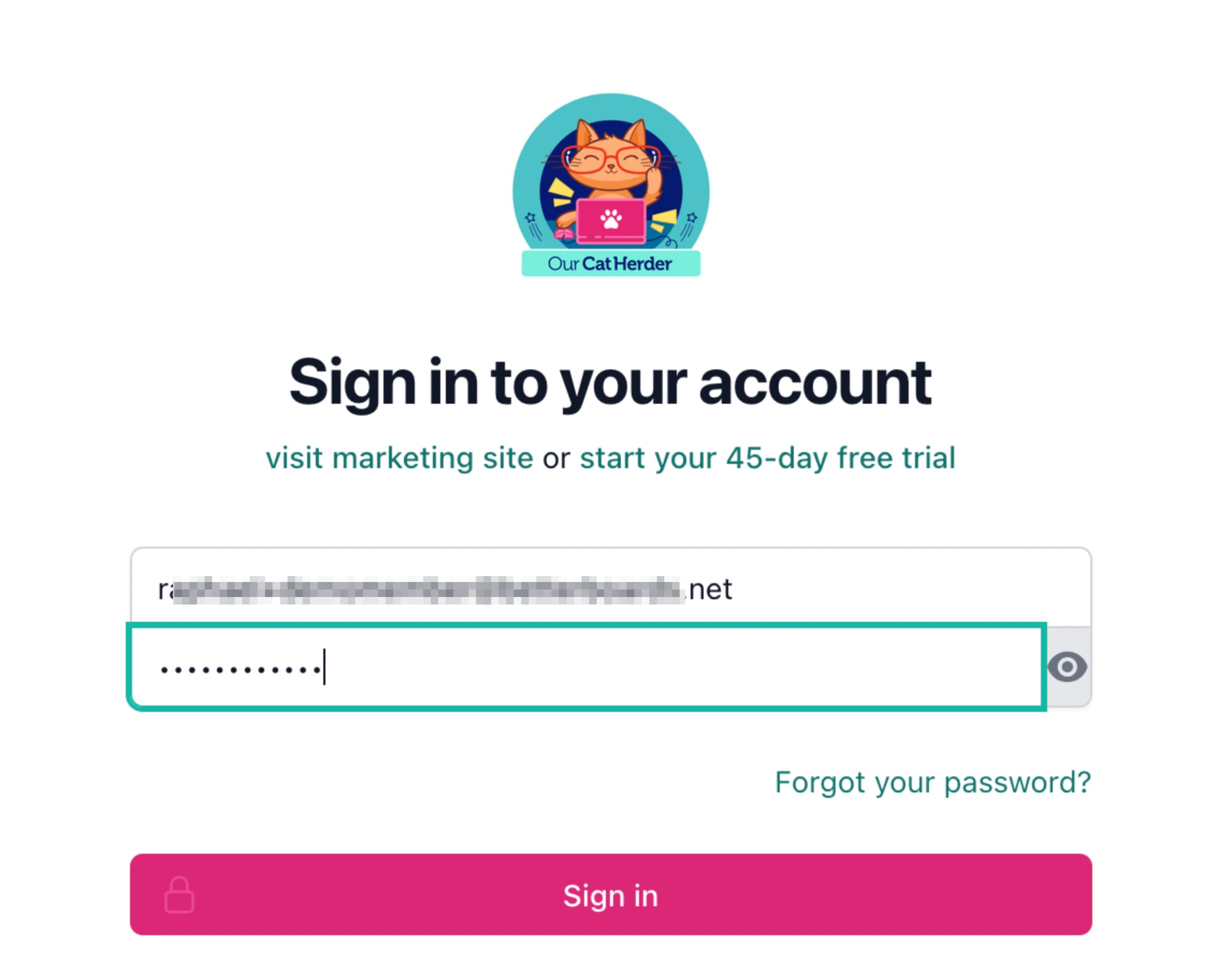 Our Cat Herder Login Page