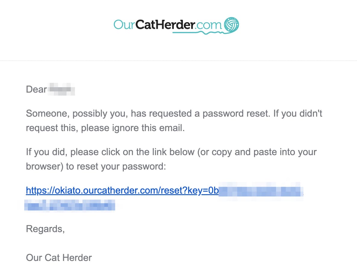 Our Cat Herder Forgot Password Email